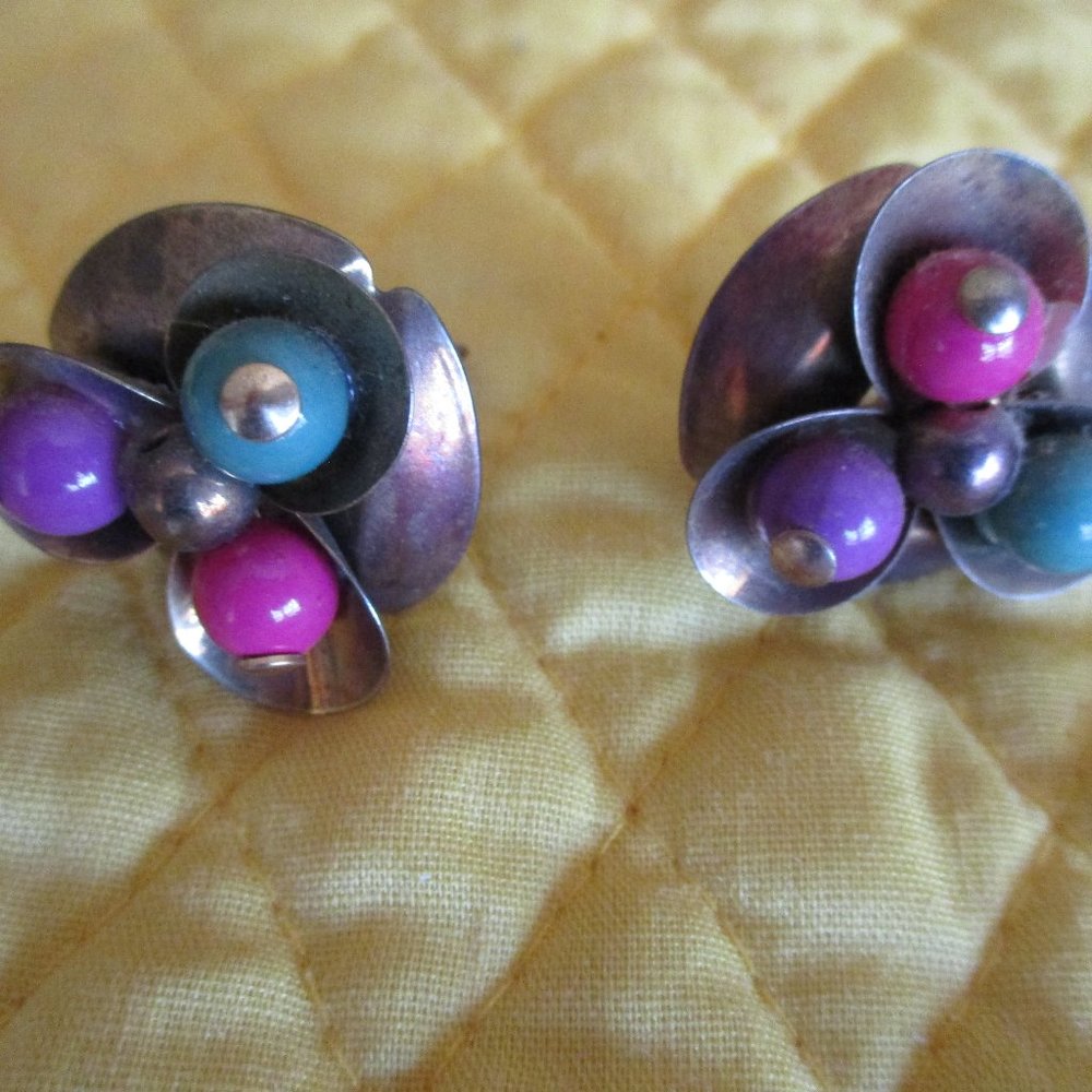 Vintage Estate Multi-Color Clip Earrings